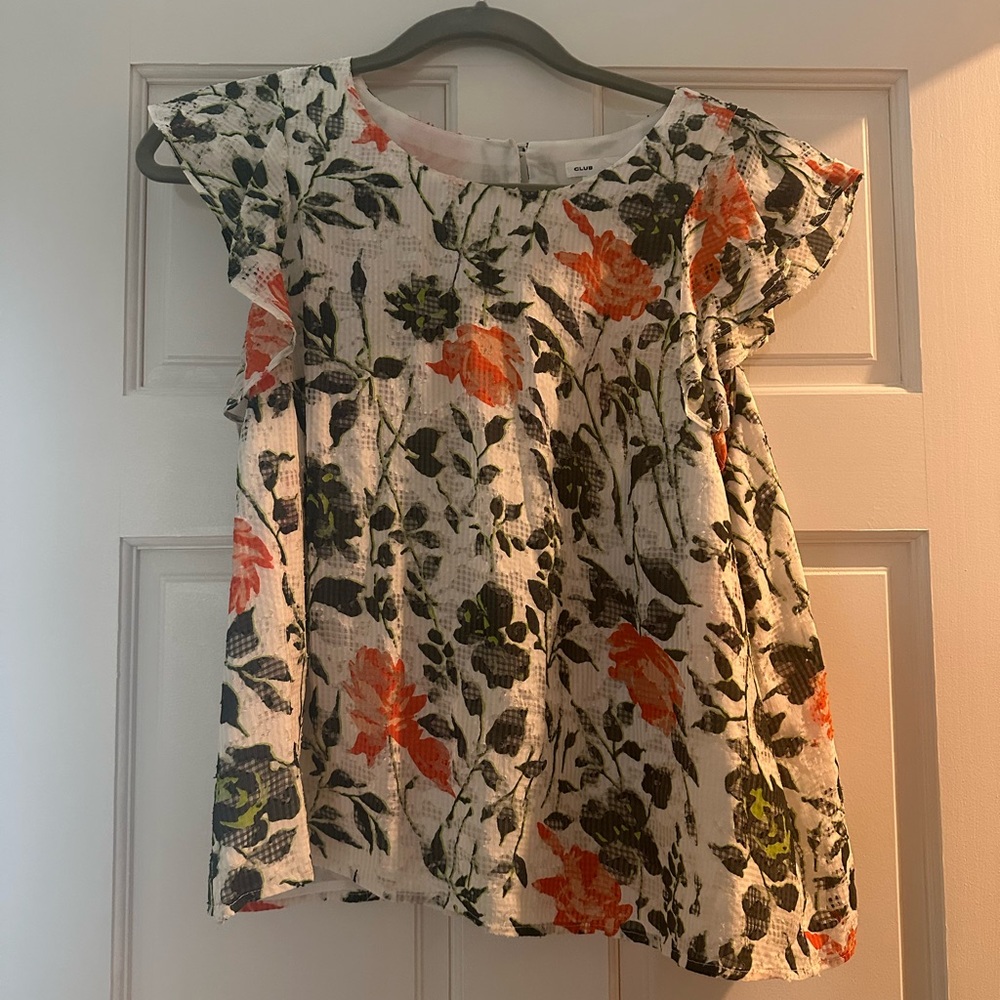 Club Monaco Floral Blouse in Orange and Green